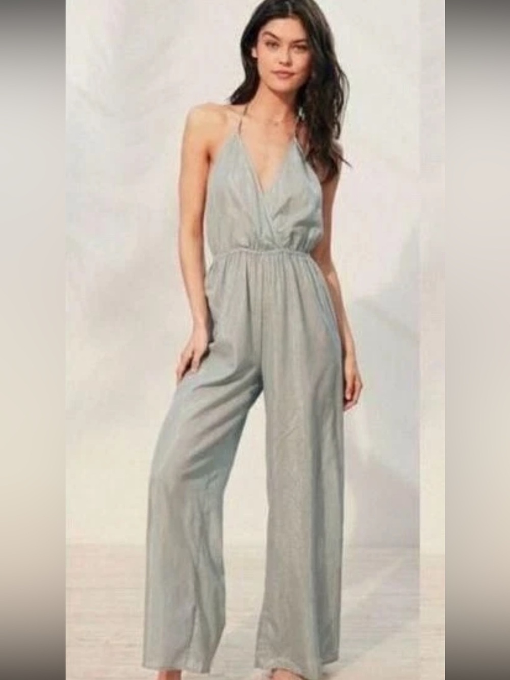 Urban Outfitters Out From Under NEW! Metallic Stripe Halter Wide Leg Jumpsuit